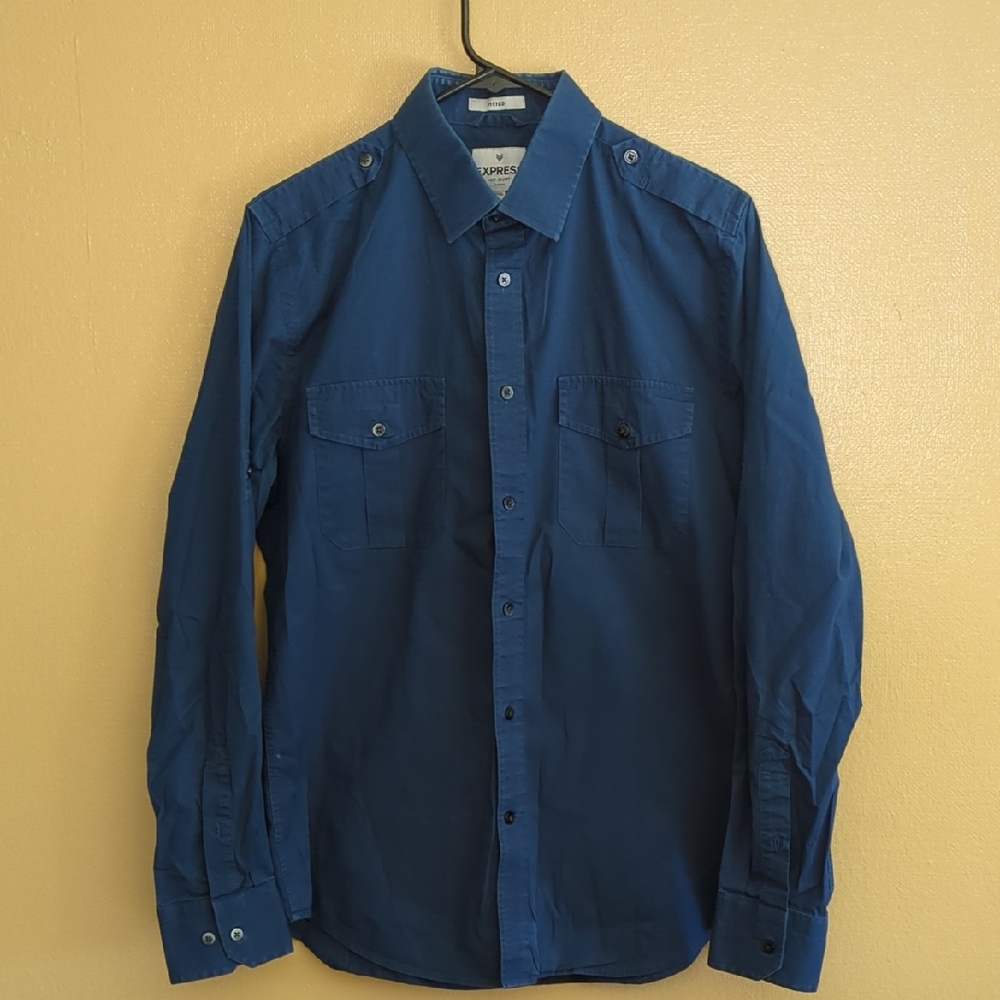 Express‎ Fitted  Blue Casual Button Down Shirt
